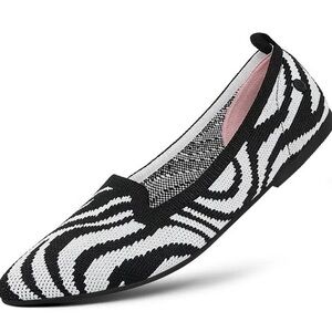 UEC GIESSWEIN ECO POINTED BLACK & WHITE ZEBRA PRINT BALLERINA FLATS 2.0 SZ 8.5